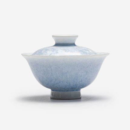 Crystalline Blue Kiln-Changed Ceramic Flower Rim Two-Piece Gaiwan - Premium Home Gongfu Tea Set, Fresh Design Single Cup