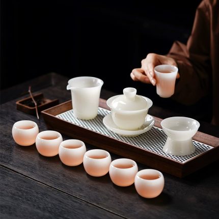 Translucent Ice Jade Tea Set - Premium Home & Guest Serving Gaiwan & Cups, Luxury Gift Box Set